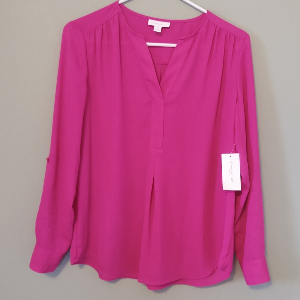 NWT CHARTER CLUB Berry Cool Long Sleeve Blouse Size Petite Small